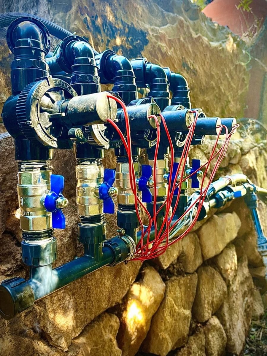 Colector de riego con electroválvulas ordenadas